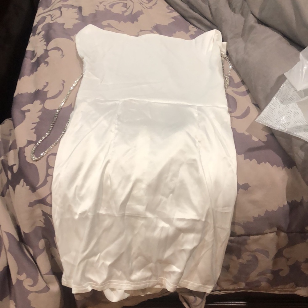 New with tags white satin rhinestone mini slip dress - Picture 8 of 9